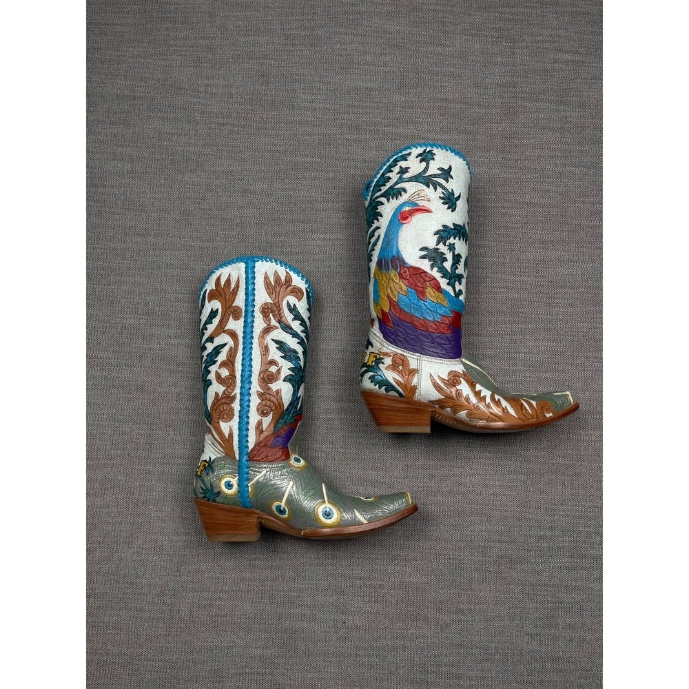 Carrie Cameron Art Cowboy Boots Women's 7.5B Peacock